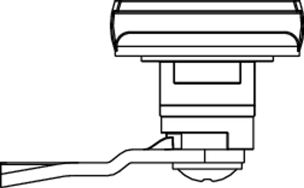 Dreh- und Sicherungsmechanismus für einen Verteilerschrank, dargestellt in technischem Design, mit klaren Konturen. TECE-Komponente, geeignet als Ersatzteil.
